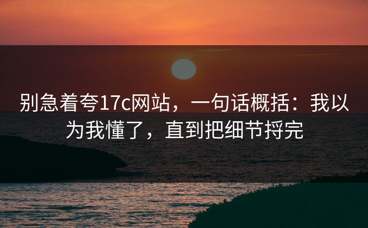 别急着夸17c网站，一句话概括：我以为我懂了，直到把细节捋完